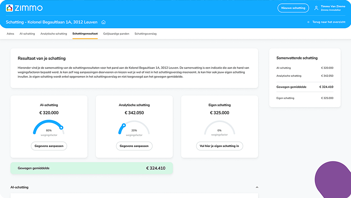 Nauwkeurig resultaat uit de schattingstool